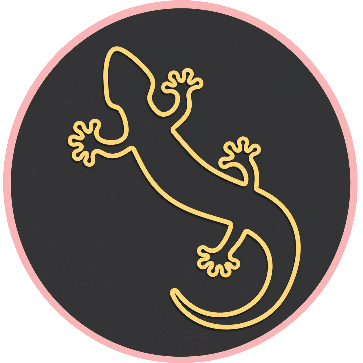 Margouillat jaune pour a technique de la rocaille avec fond noir et cercle rose imipierre