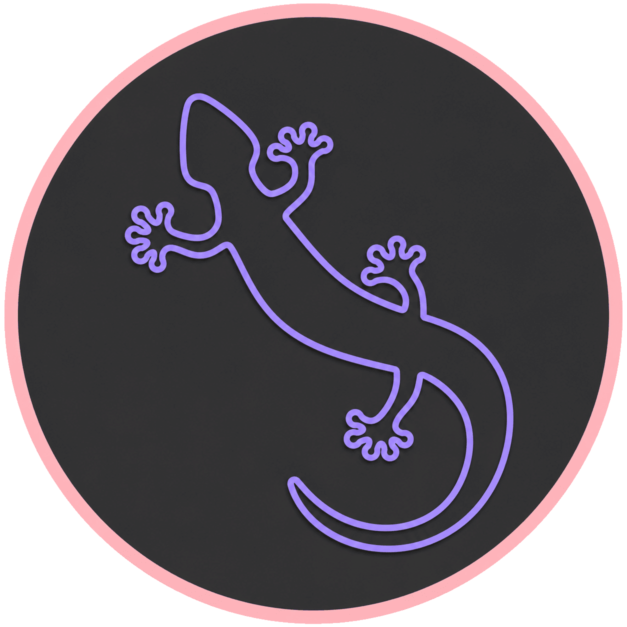 Logo dédié à la thématisation d'espaces avec le margouillat violet sur rond noir bordé du rose habituel
