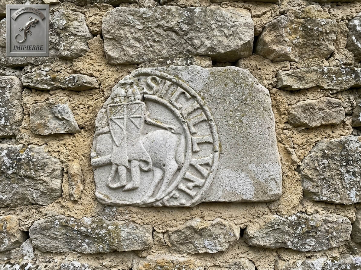 Notre moulage en enduit SDT intégré à un mur en moellons comme cela se faisait au myen âge avec le vol de pierres sur monuments
