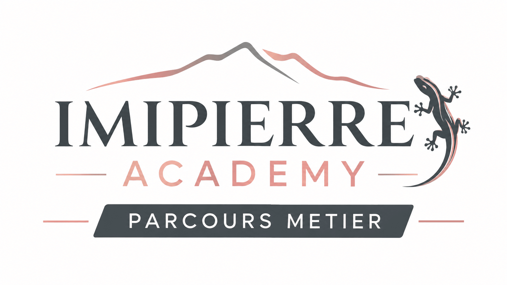 IAcademy avec montagnes et en rose Academy en rose pour ce PARCOURS METIERS 2026 et margouillat à droite pour compléter nos images d'IMIPIERRE FORMATION