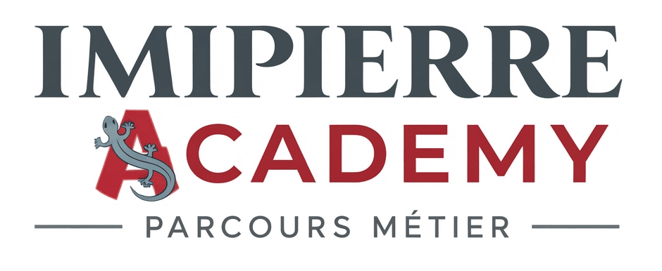 Iacademy ParcoursM avec A de FORMATION IMIPIERRE ACADEMY - PARCOURS METIERS avec le A d'APPRENTISSAGE teinte rouge bordeaux