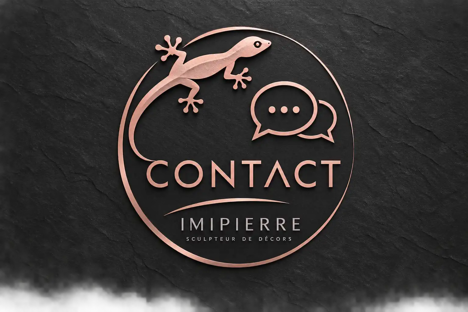 Logo CONTACT IMIPIERRE site Logo pour signaler le CONTACT avec IMIPIERRE et ces services il reprendr notre margouillat, le rose et l'anthracite de base avec des bulles de messages