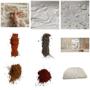 Pack ES IMIPIERRE pour enduit sculpté façon pierre : empreintes, pigments, fixateur et outils